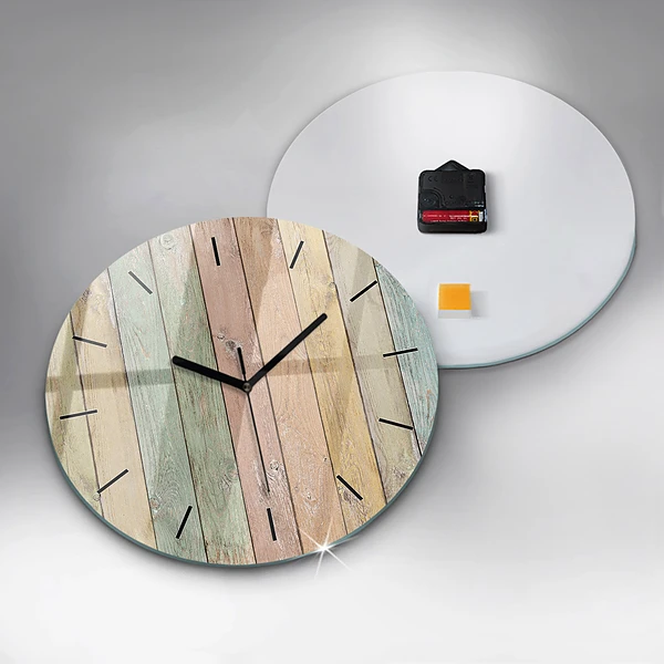 Wanduhr glas rund Farbige Bretter