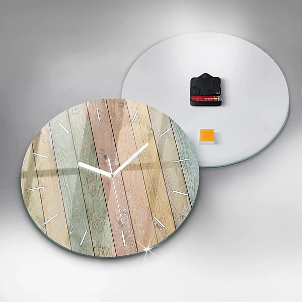 Wanduhr glas rund Farbige Bretter