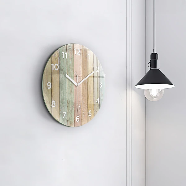 Wanduhr glas rund Farbige Bretter