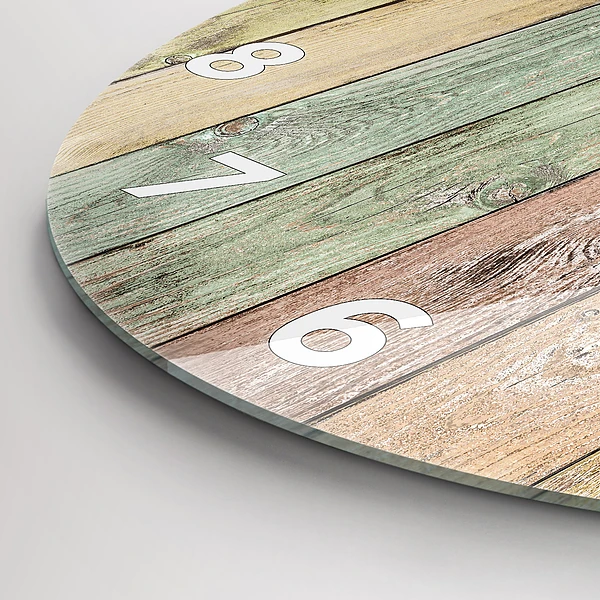 Wanduhr glas rund Farbige Bretter