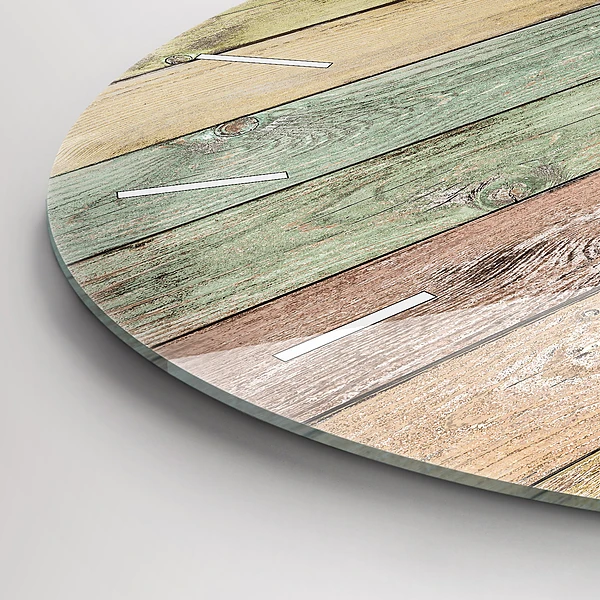 Wanduhr glas rund Farbige Bretter