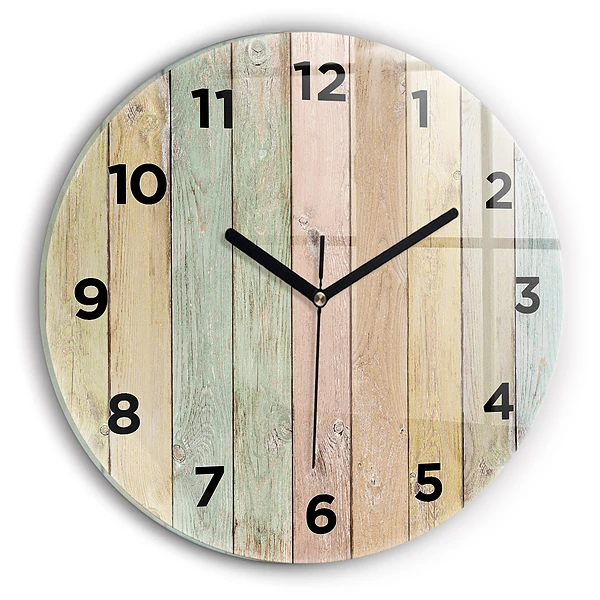 Wanduhr glas rund Farbige Bretter