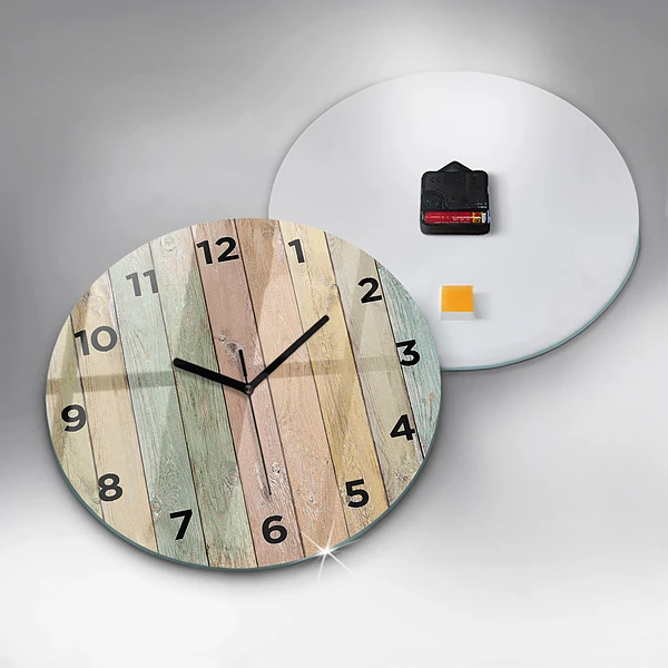 Wanduhr glas rund Farbige Bretter