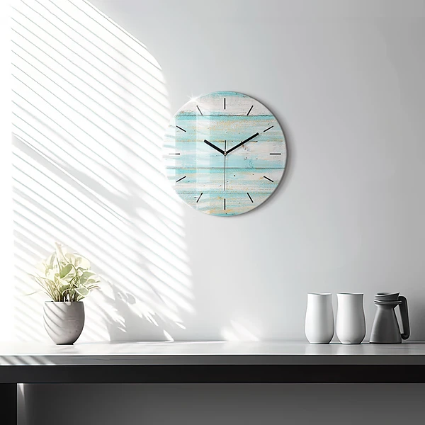 Wanduhr rund mit motiv Blaue Bretter