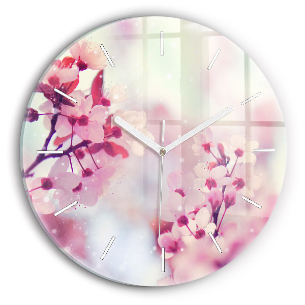 Wanduhr rund mit motiv Frühlingsblumen