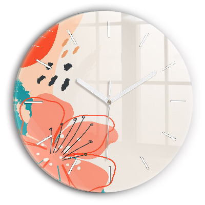 Wanduhr glas rund Hawaiianische Pflanzen