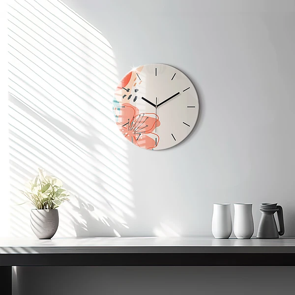 Wanduhr glas rund Hawaiianische Pflanzen
