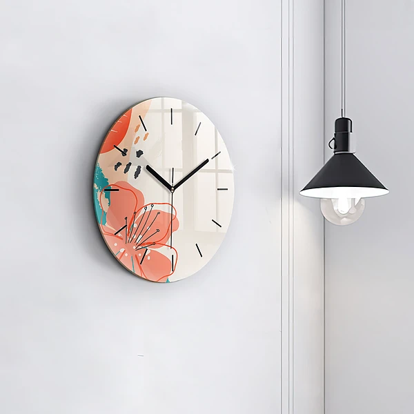 Wanduhr glas rund Hawaiianische Pflanzen
