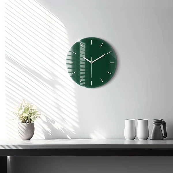 Wanduhr glas rund Farbe Flasche grün