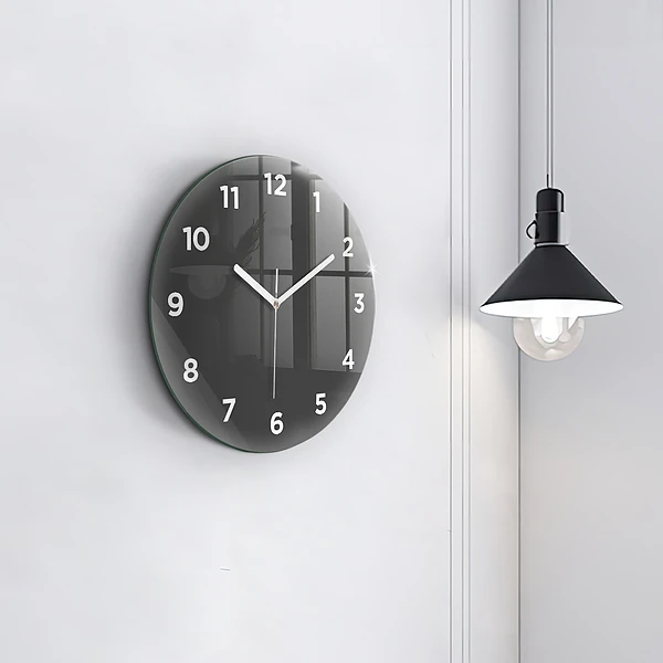Wanduhr glas rund Farbe Grau