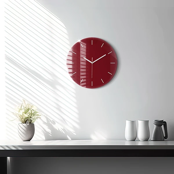 Wanduhr rund mit motiv Burgunderrot