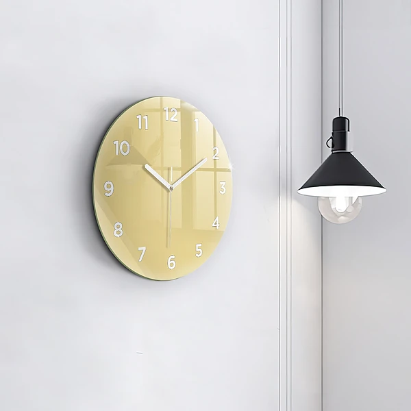 Wanduhr glas rund Farbe cremefarben