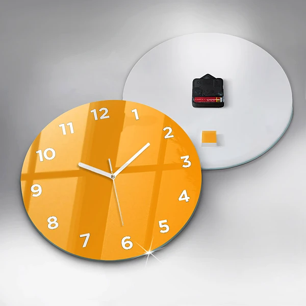 Wanduhr rund mit motiv Farbe goldgelb