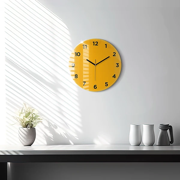 Wanduhr rund mit motiv Farbe goldgelb