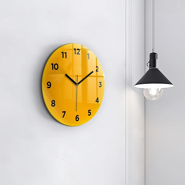 Wanduhr rund mit motiv Farbe goldgelb