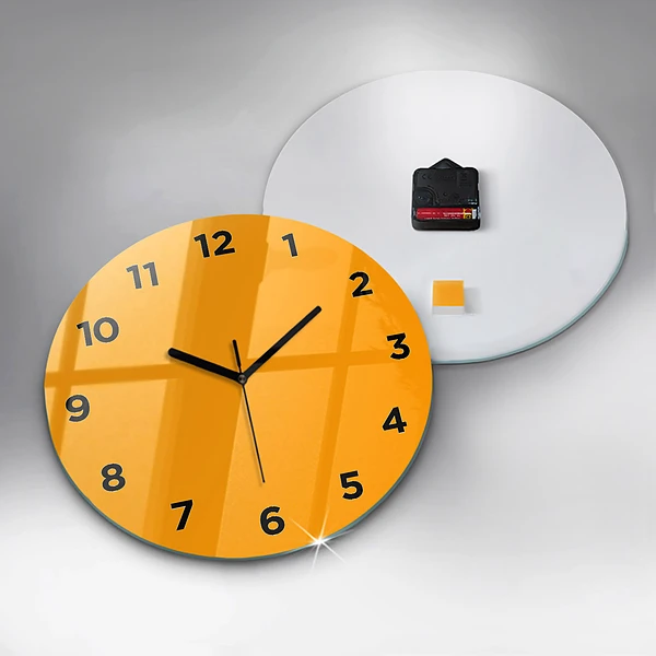 Wanduhr rund mit motiv Farbe goldgelb
