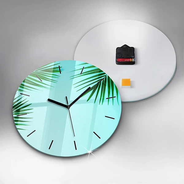 Wanduhr rund Grüne Palmen