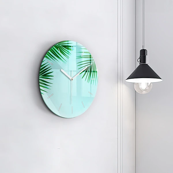 Wanduhr rund Grüne Palmen