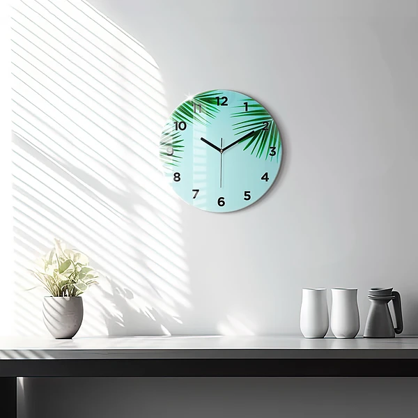 Wanduhr rund Grüne Palmen