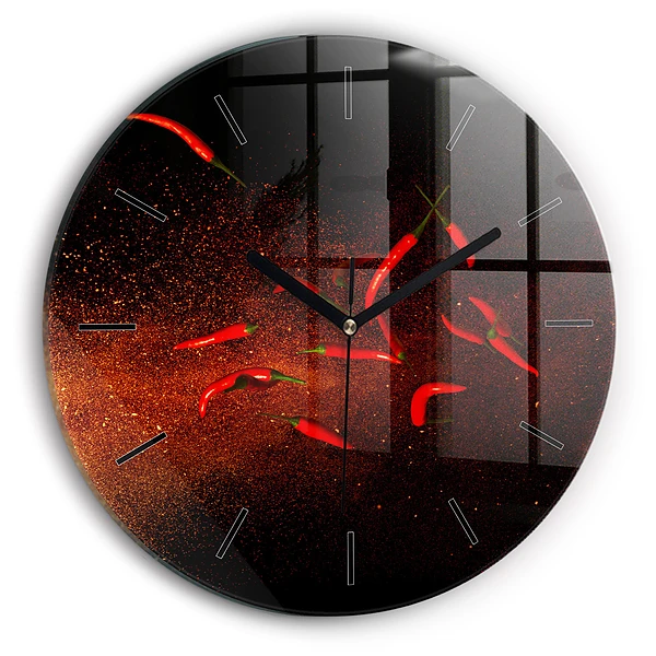 Wanduhr rund Chili-Schoten