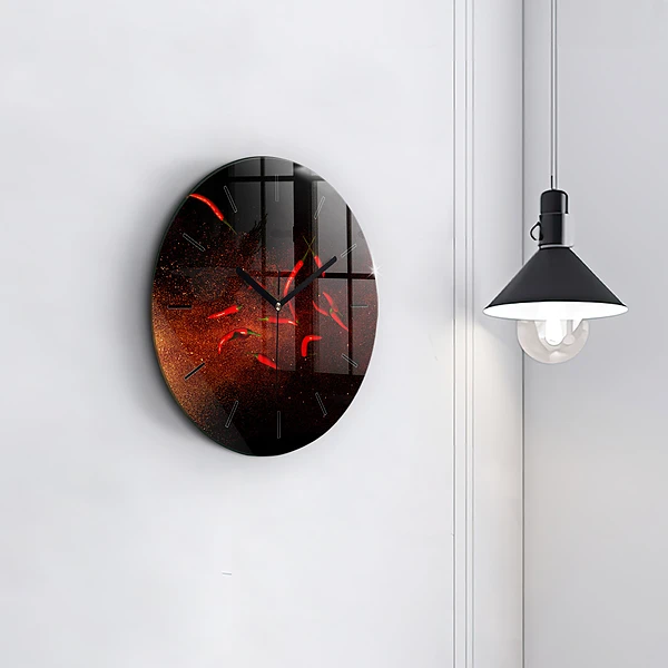 Wanduhr rund Chili-Schoten