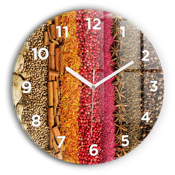 Wanduhr rund mit motiv Reihen von Gewürzen