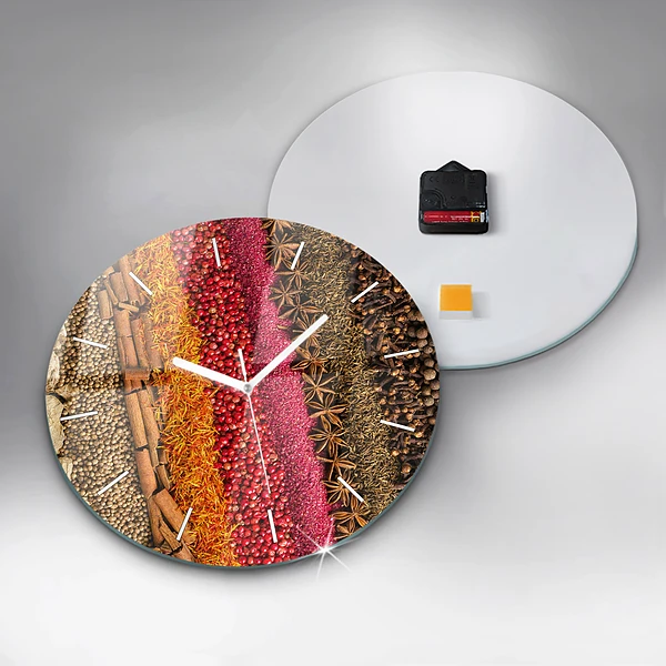 Wanduhr rund mit motiv Reihen von Gewürzen