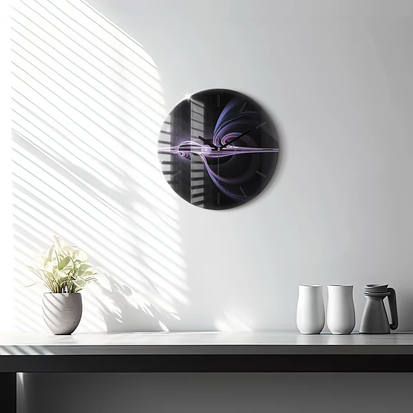 Wanduhr glas rund Violette Abstraktion