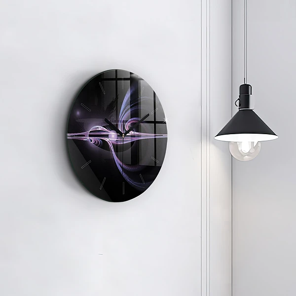 Wanduhr glas rund Violette Abstraktion