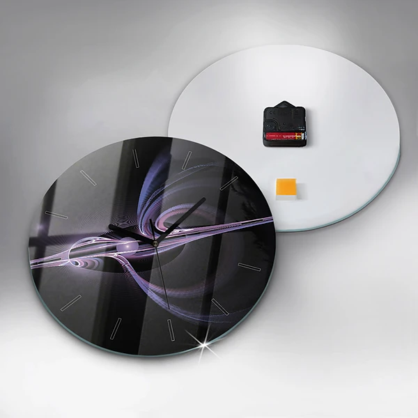 Wanduhr glas rund Violette Abstraktion