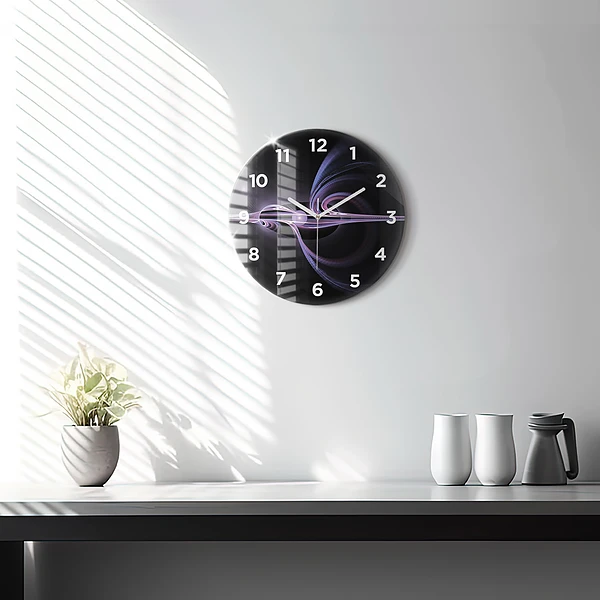 Wanduhr glas rund Violette Abstraktion