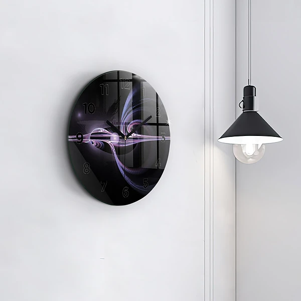 Wanduhr glas rund Violette Abstraktion