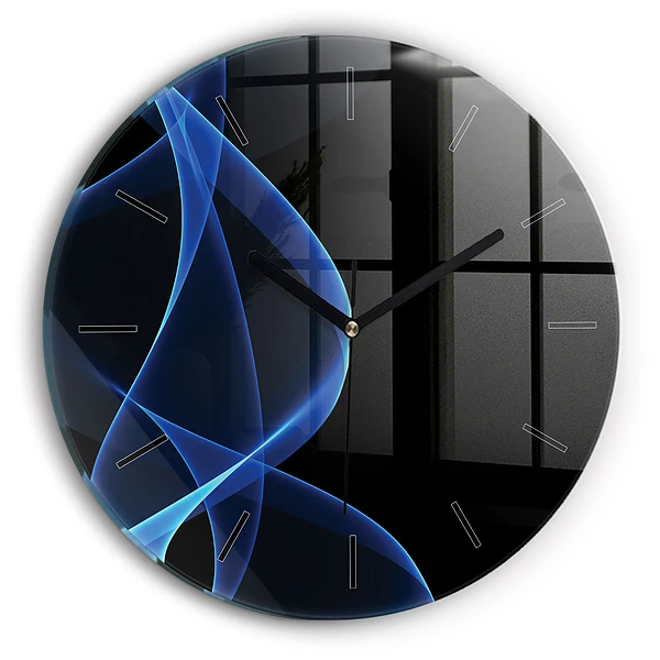 Wanduhr glas rund Blaue Linien
