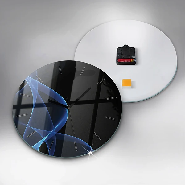 Wanduhr glas rund Blaue Linien