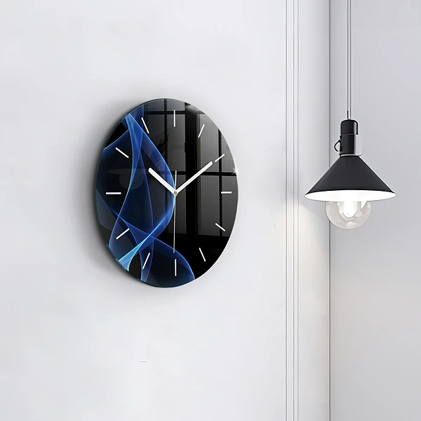 Wanduhr glas rund Blaue Linien