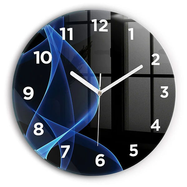 Wanduhr glas rund Blaue Linien