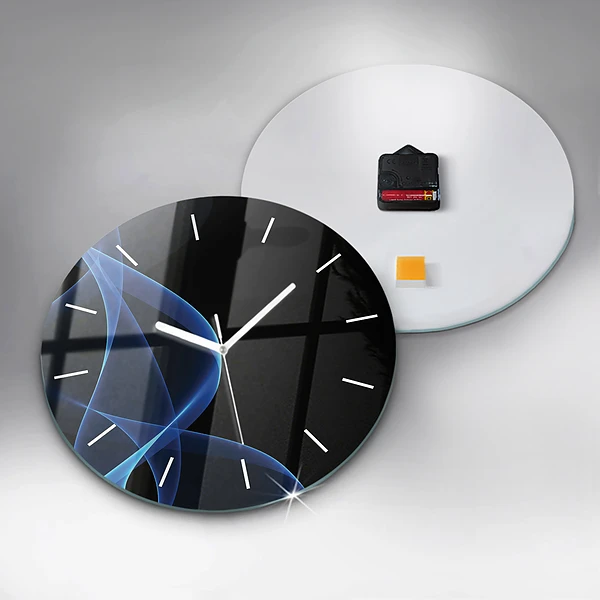 Wanduhr glas rund Blaue Linien