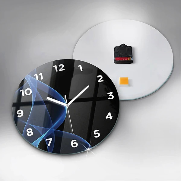 Wanduhr glas rund Blaue Linien