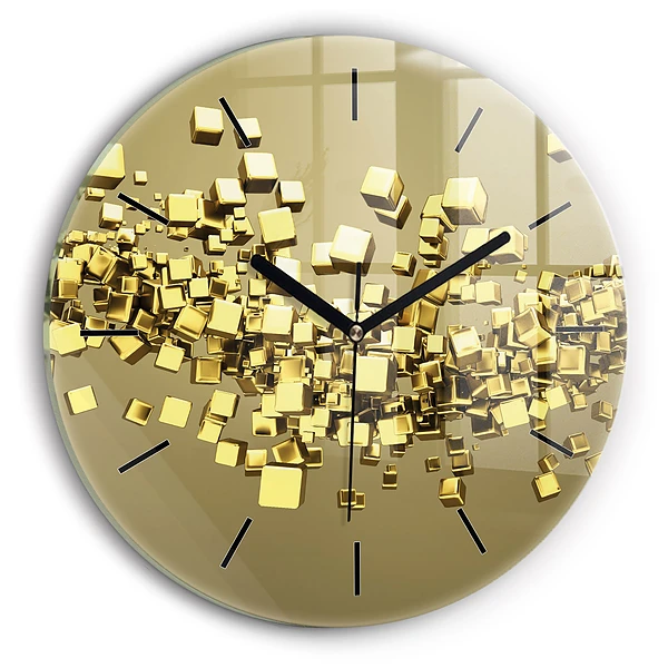 Wanduhr rund Goldene Quadrate