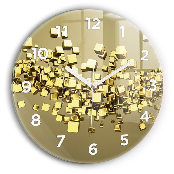 Wanduhr rund Goldene Quadrate