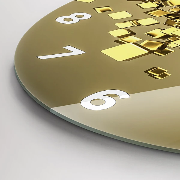 Wanduhr rund Goldene Quadrate