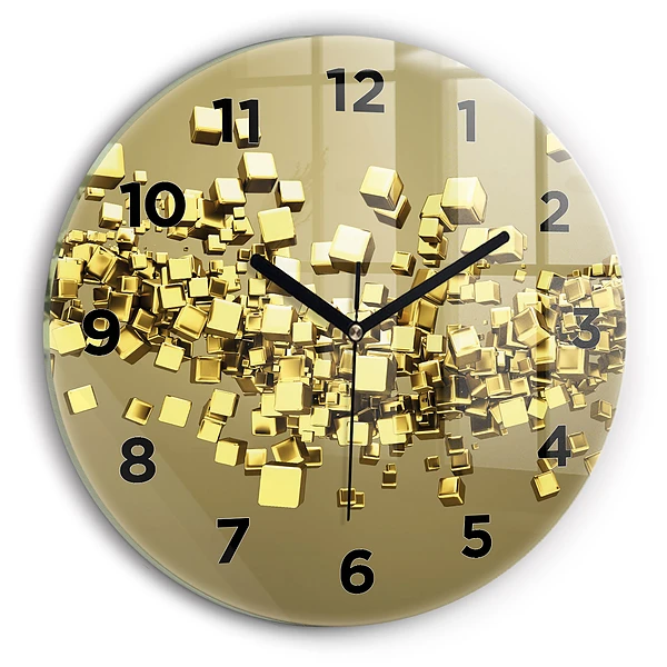 Wanduhr rund Goldene Quadrate