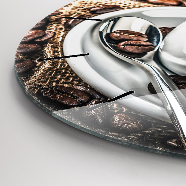 Wanduhr rund Tasse und Kaffeebohnen