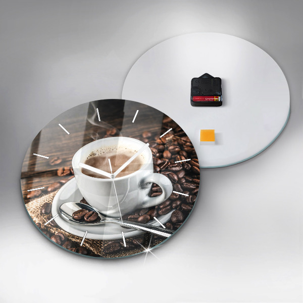 Wanduhr rund Tasse und Kaffeebohnen