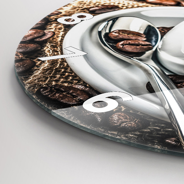 Wanduhr rund Tasse und Kaffeebohnen