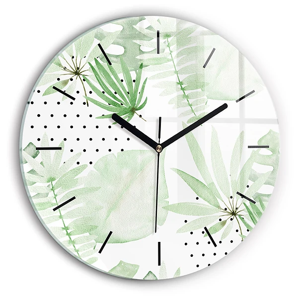 Wanduhr rund Grüne Blätter