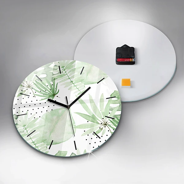 Wanduhr rund Grüne Blätter