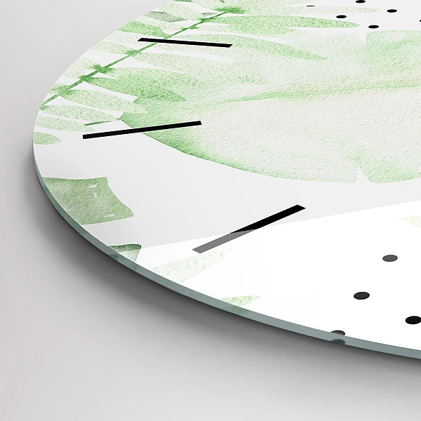 Wanduhr rund Grüne Blätter