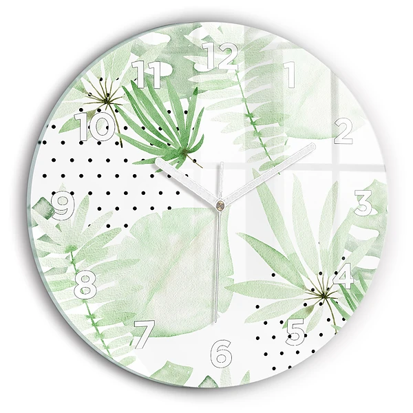 Wanduhr rund Grüne Blätter