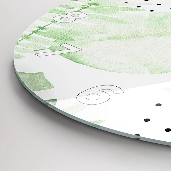 Wanduhr rund Grüne Blätter